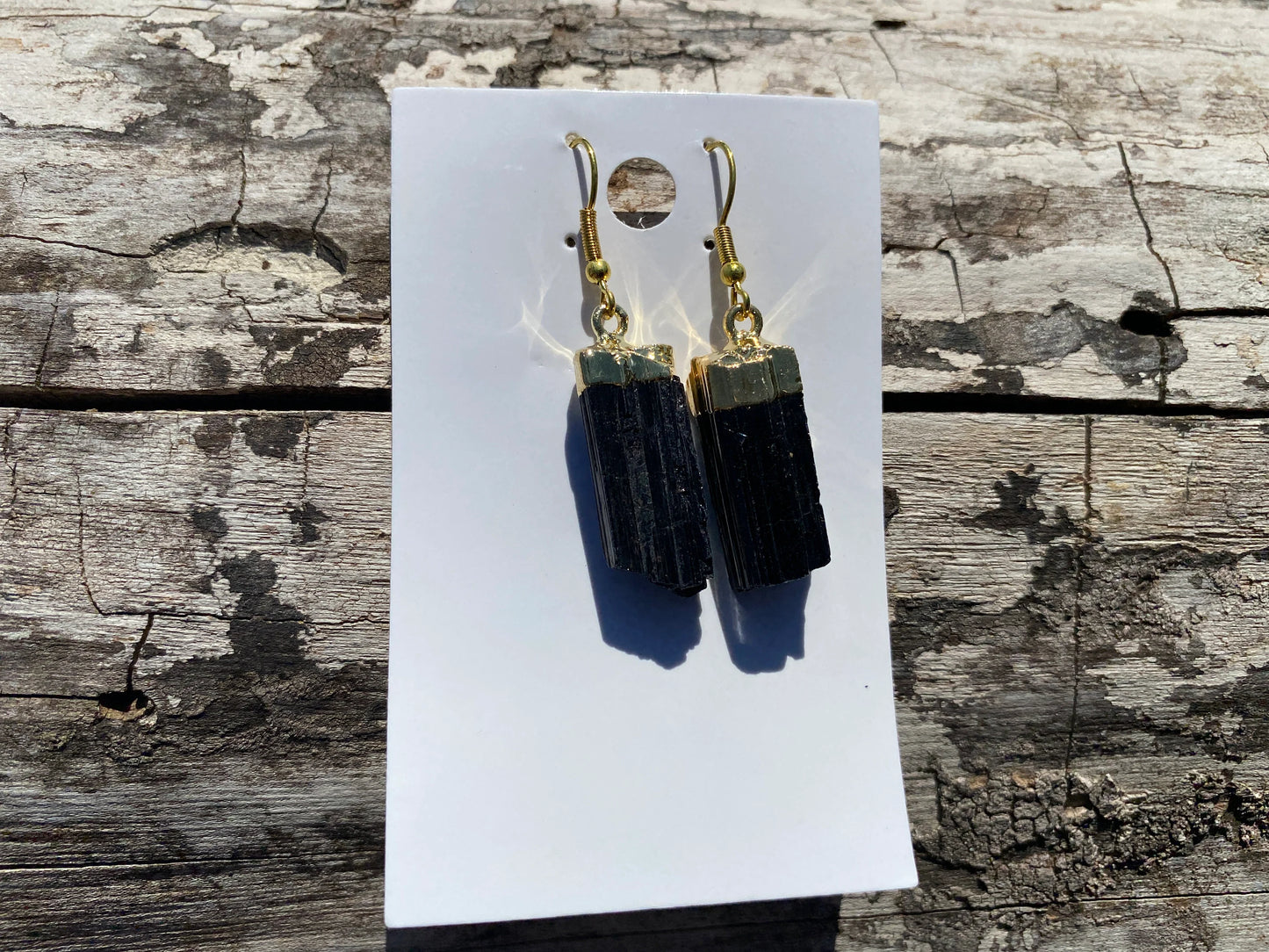 Raw Black Tourmaline Earrings, Gold Electroplated, Raw Gemstone Earrings, Dangle Earring, Gifts for Mom, Mothers Day Gift, Healing Crystal