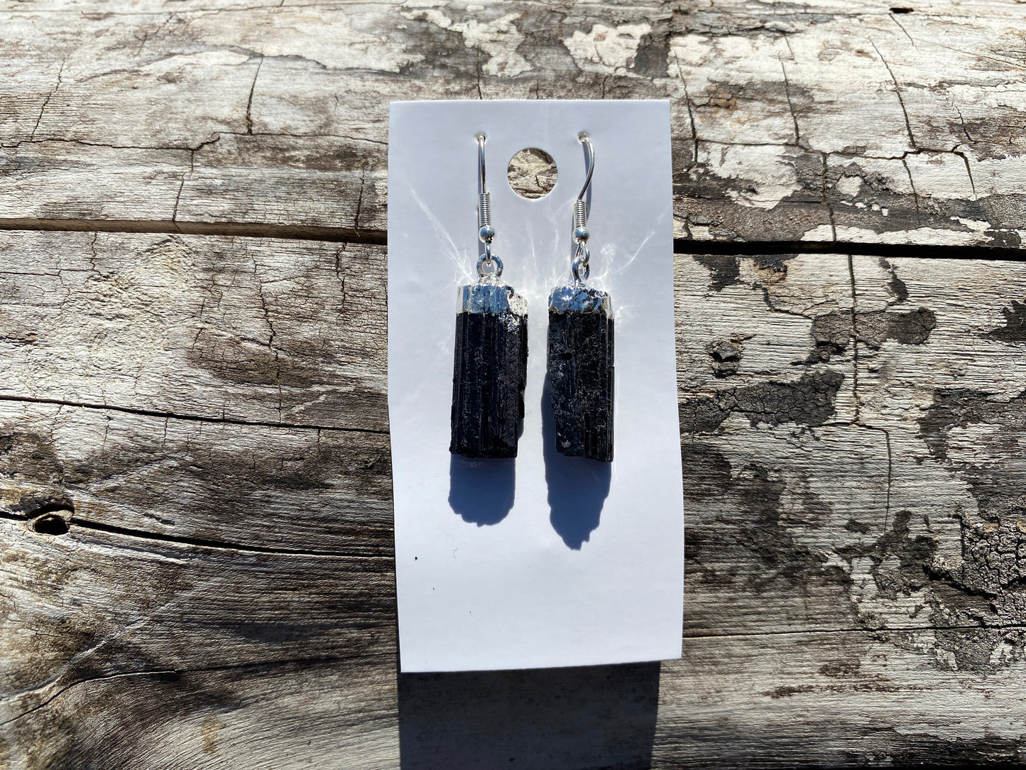 Raw Black Tourmaline Earrings, Silver Electroplated, Raw Gemstone Earrings, Dangle Earring, Gifts for Mom, Mothers Day Gift, Healing Crystal