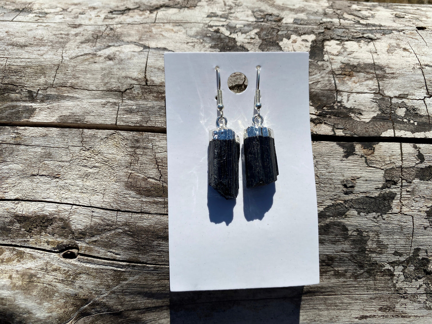 Raw Black Tourmaline Earrings, Silver Electroplated, Raw Gemstone Earrings, Dangle Earring, Gifts for Mom, Mothers Day Gift, Healing Crystal