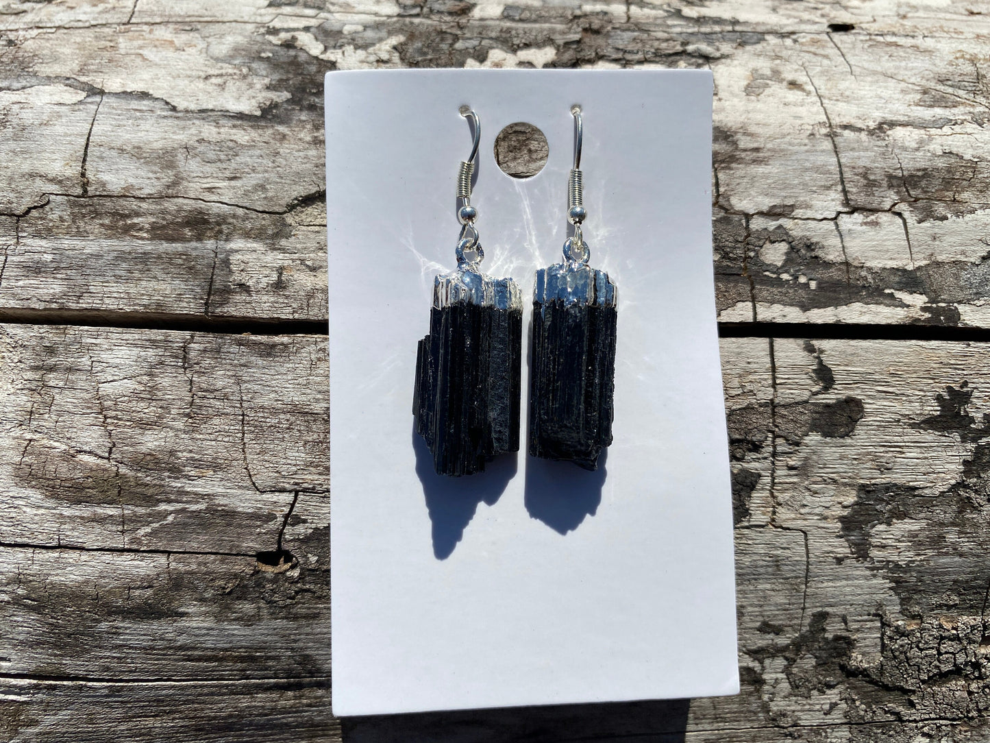 Raw Black Tourmaline Earrings, Silver Electroplated, Raw Gemstone Earrings, Dangle Earring, Gifts for Mom, Mothers Day Gift, Healing Crystal