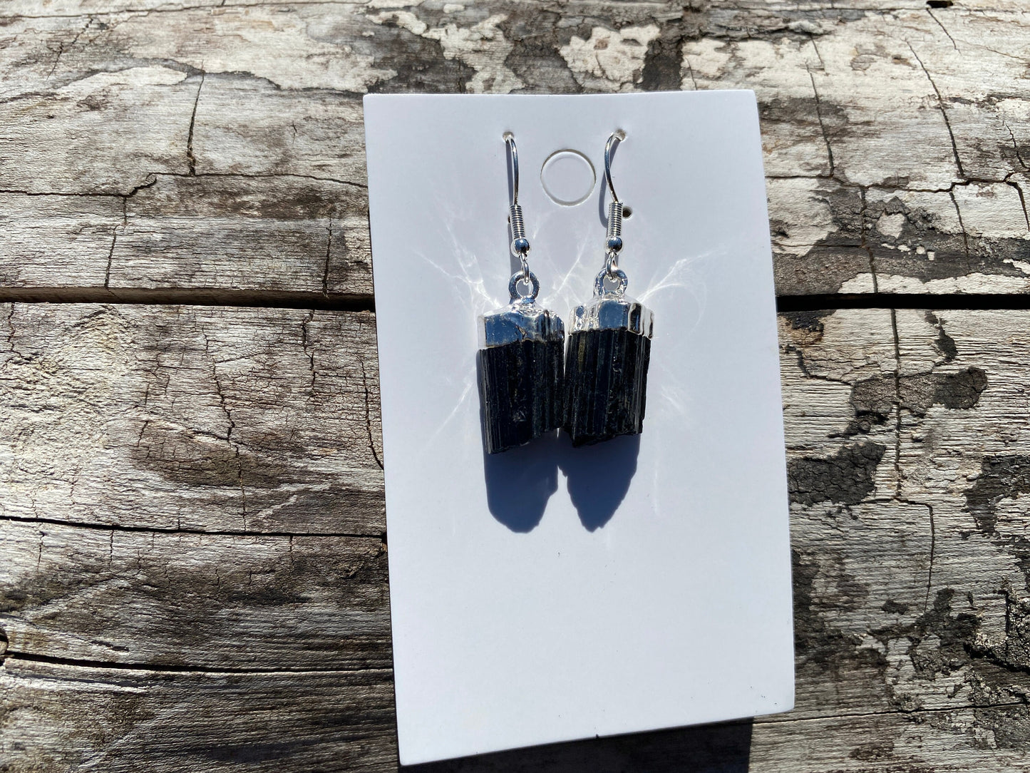 Raw Black Tourmaline Earrings, Silver Electroplated, Raw Gemstone Earrings, Dangle Earring, Gifts for Mom, Mothers Day Gift, Healing Crystal