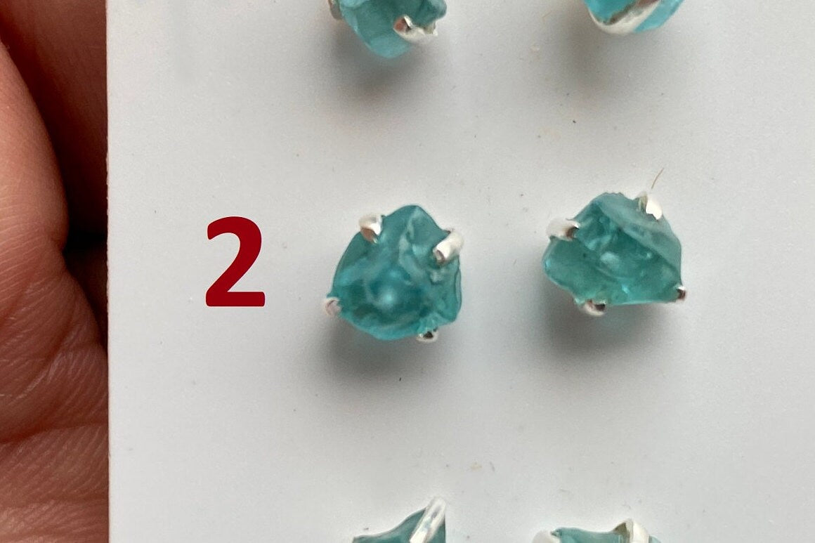 Raw Blue Apatite Stud Earrings - Sterling Silver - Rough Blue Apatite Earrings - Blue Apatite Stone - Apatite Crystal - Blue Apatite Jewelry