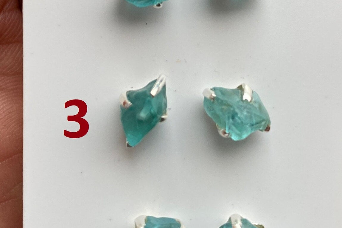 Raw Blue Apatite Stud Earrings - Sterling Silver - Rough Blue Apatite Earrings - Blue Apatite Stone - Apatite Crystal - Blue Apatite Jewelry