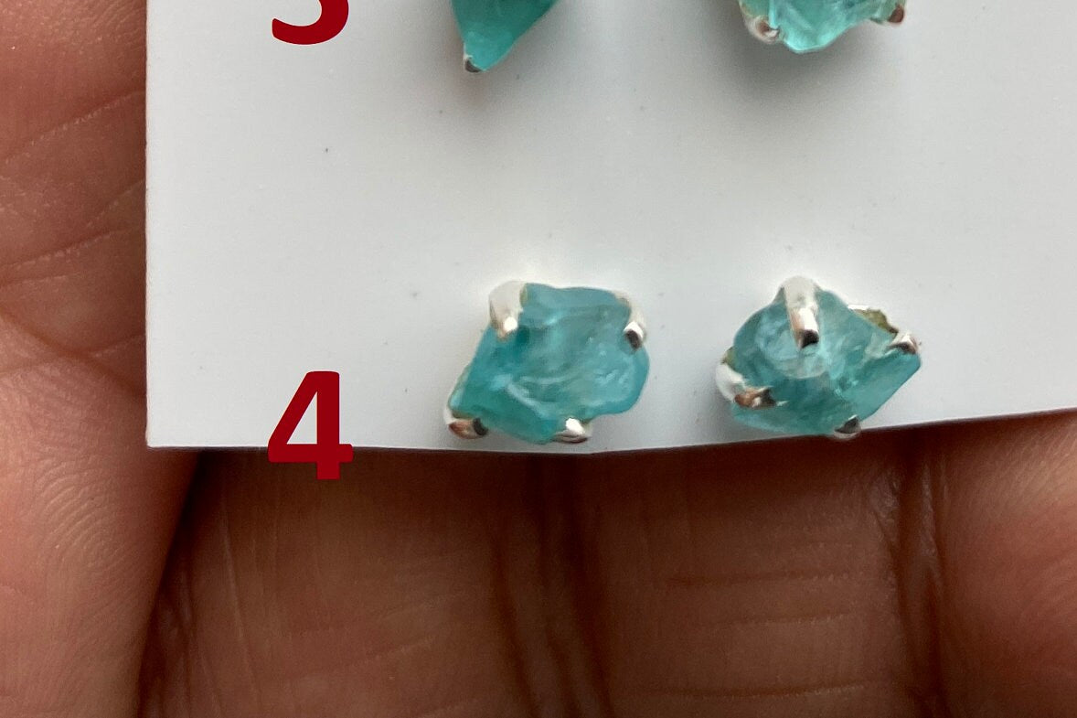 Raw Blue Apatite Stud Earrings - Sterling Silver - Rough Blue Apatite Earrings - Blue Apatite Stone - Apatite Crystal - Blue Apatite Jewelry