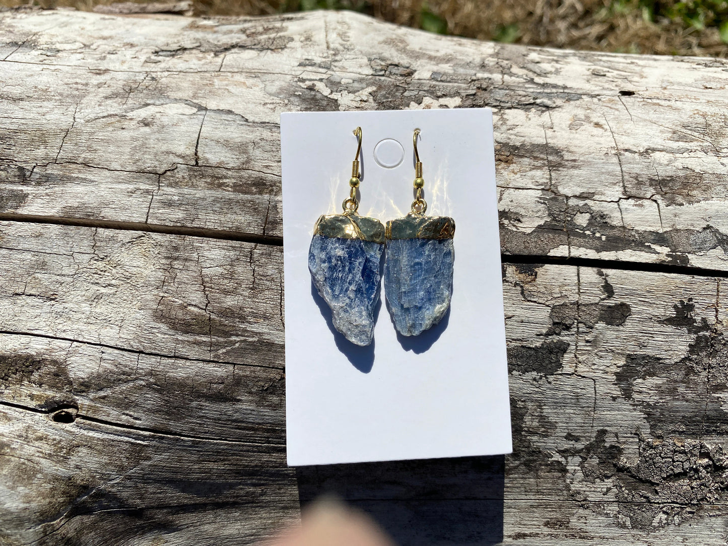 Raw Blue Kyanite Earrings, Gold Electroplated, Raw Kyanite Earring, Healing Crystals. Natural Kyanite Crystal, Chakra Stone Earrings, Boho