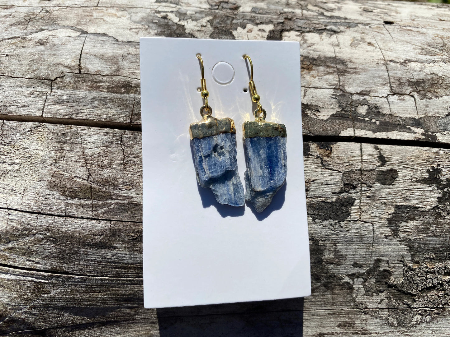 Raw Blue Kyanite Earrings, Gold Electroplated, Raw Kyanite Earring, Healing Crystals. Natural Kyanite Crystal, Chakra Stone Earrings, Boho