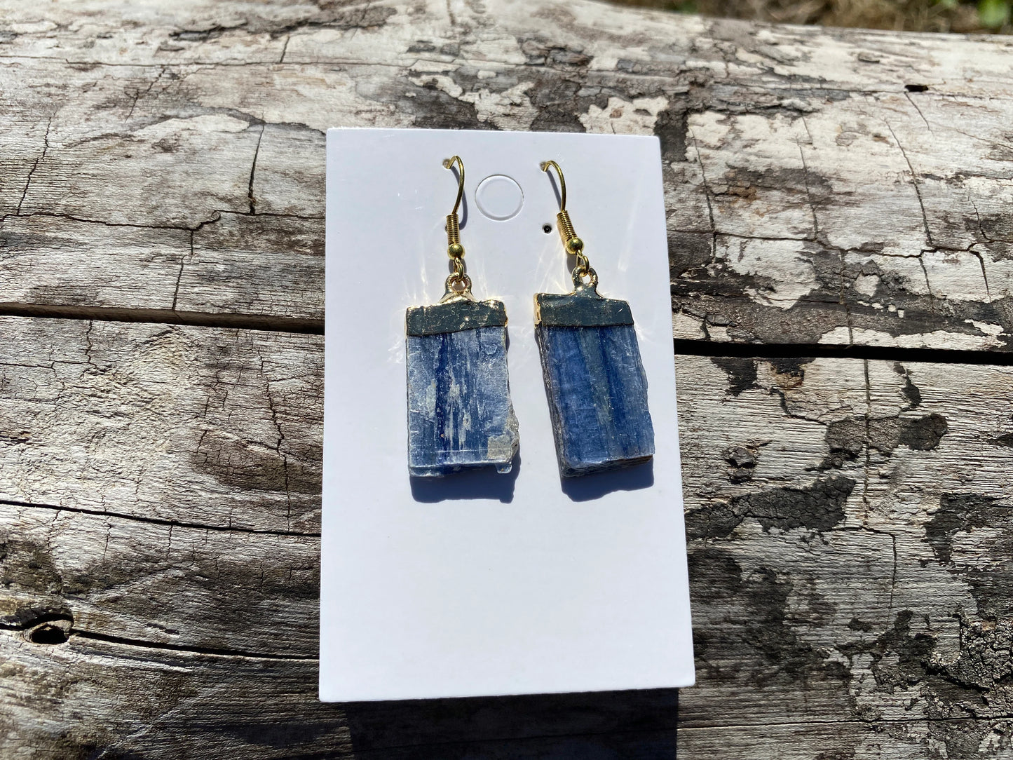 Raw Blue Kyanite Earrings, Gold Electroplated, Raw Kyanite Earring, Healing Crystals. Natural Kyanite Crystal, Chakra Stone Earrings, Boho