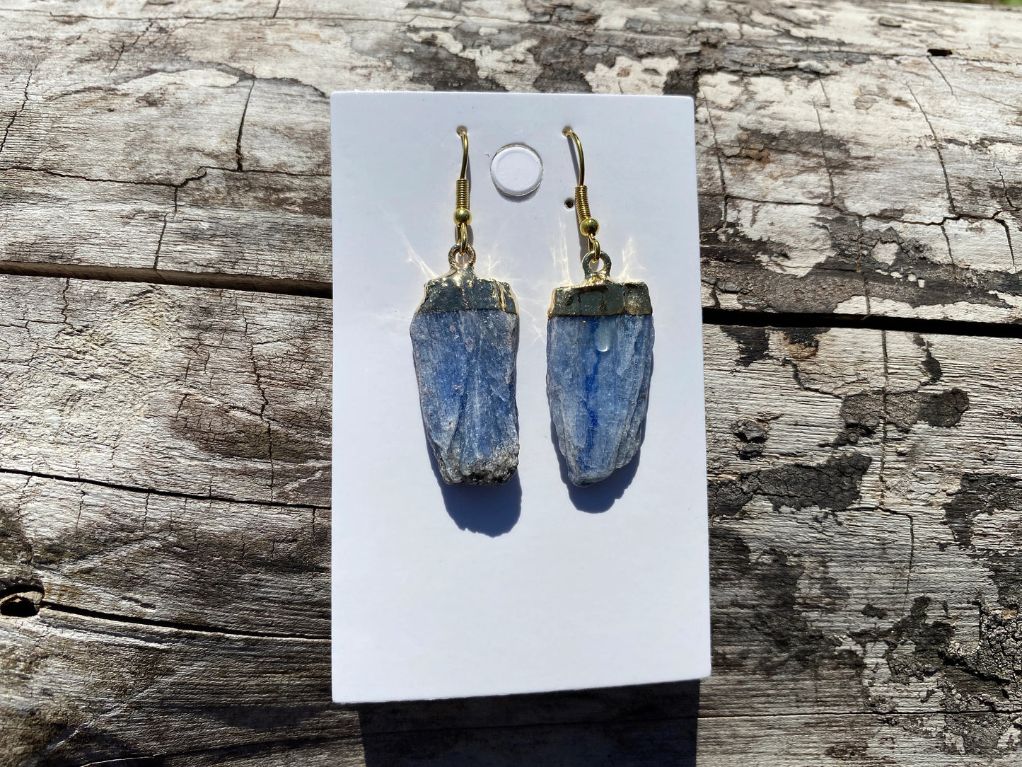 Raw Blue Kyanite Earrings, Gold Electroplated, Raw Kyanite Earring, Healing Crystals. Natural Kyanite Crystal, Chakra Stone Earrings, Boho