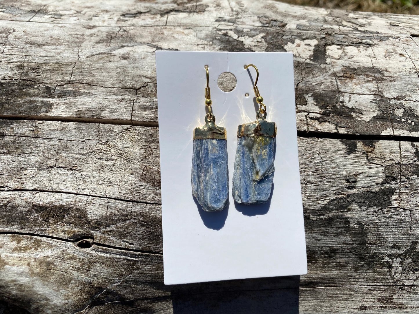 Raw Blue Kyanite Earrings, Gold Electroplated, Raw Kyanite Earring, Healing Crystals. Natural Kyanite Crystal, Chakra Stone Earrings, Boho