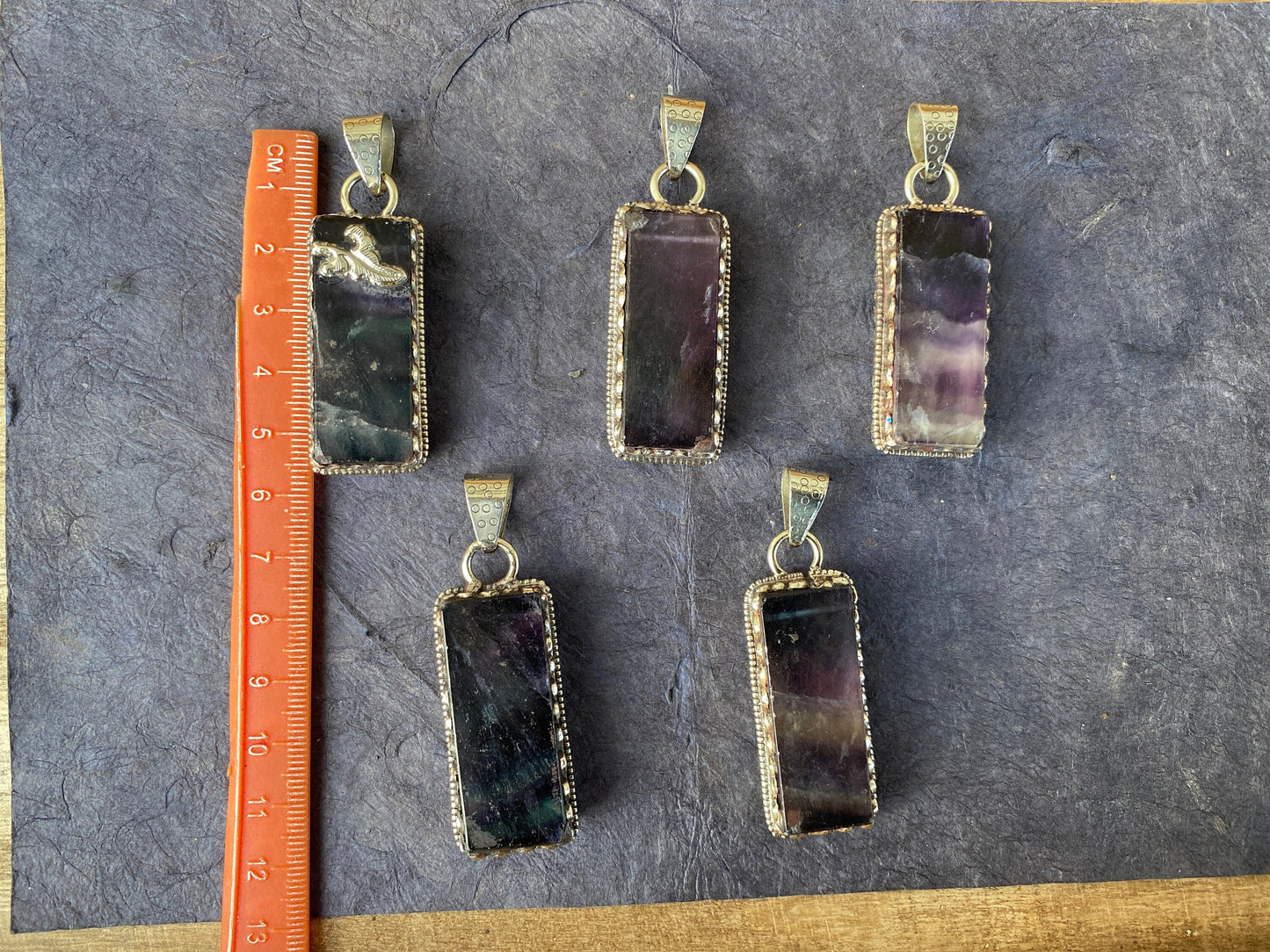 Raw Fluorite Natural Stone Tibetan Silver Pendant, Healing Crystal, Fluorite Gemstone Jewelry, Rainbow Fluorite Pendant,