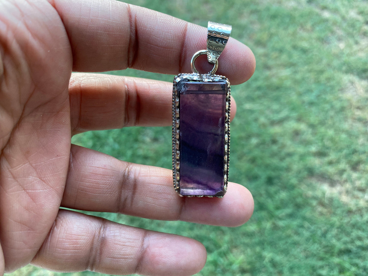 Raw Fluorite Natural Stone Tibetan Silver Pendant, Healing Crystal, Fluorite Gemstone Jewelry, Rainbow Fluorite Pendant,