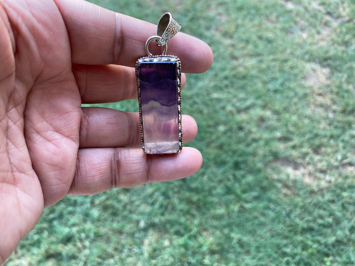 Raw Fluorite Natural Stone Tibetan Silver Pendant, Healing Crystal, Fluorite Gemstone Jewelry, Rainbow Fluorite Pendant,