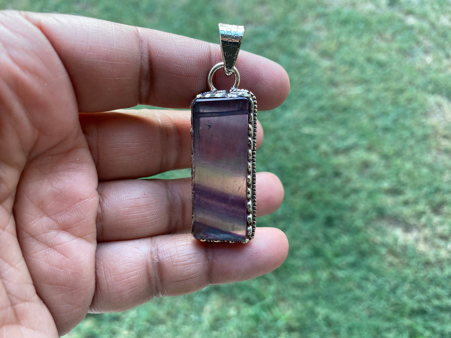 Raw Fluorite Natural Stone Tibetan Silver Pendant, Healing Crystal, Fluorite Gemstone Jewelry, Rainbow Fluorite Pendant,
