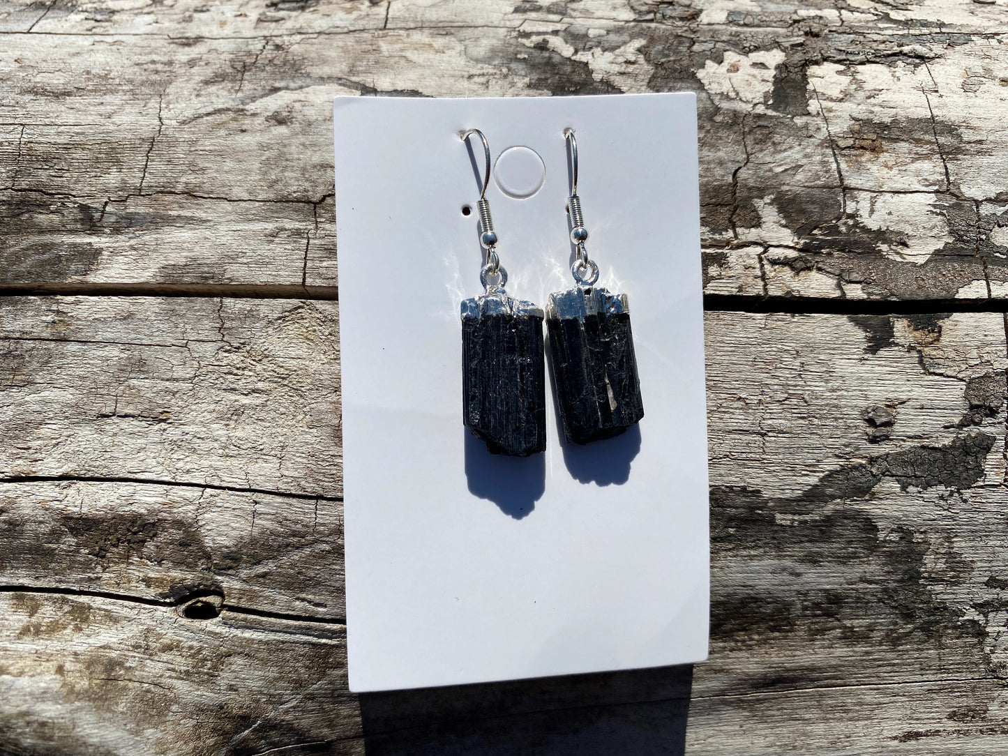 Raw Black Tourmaline Earrings, Silver Electroplated, Raw Gemstone Earrings, Dangle Earring, Gifts for Mom, Mothers Day Gift, Healing Crystal