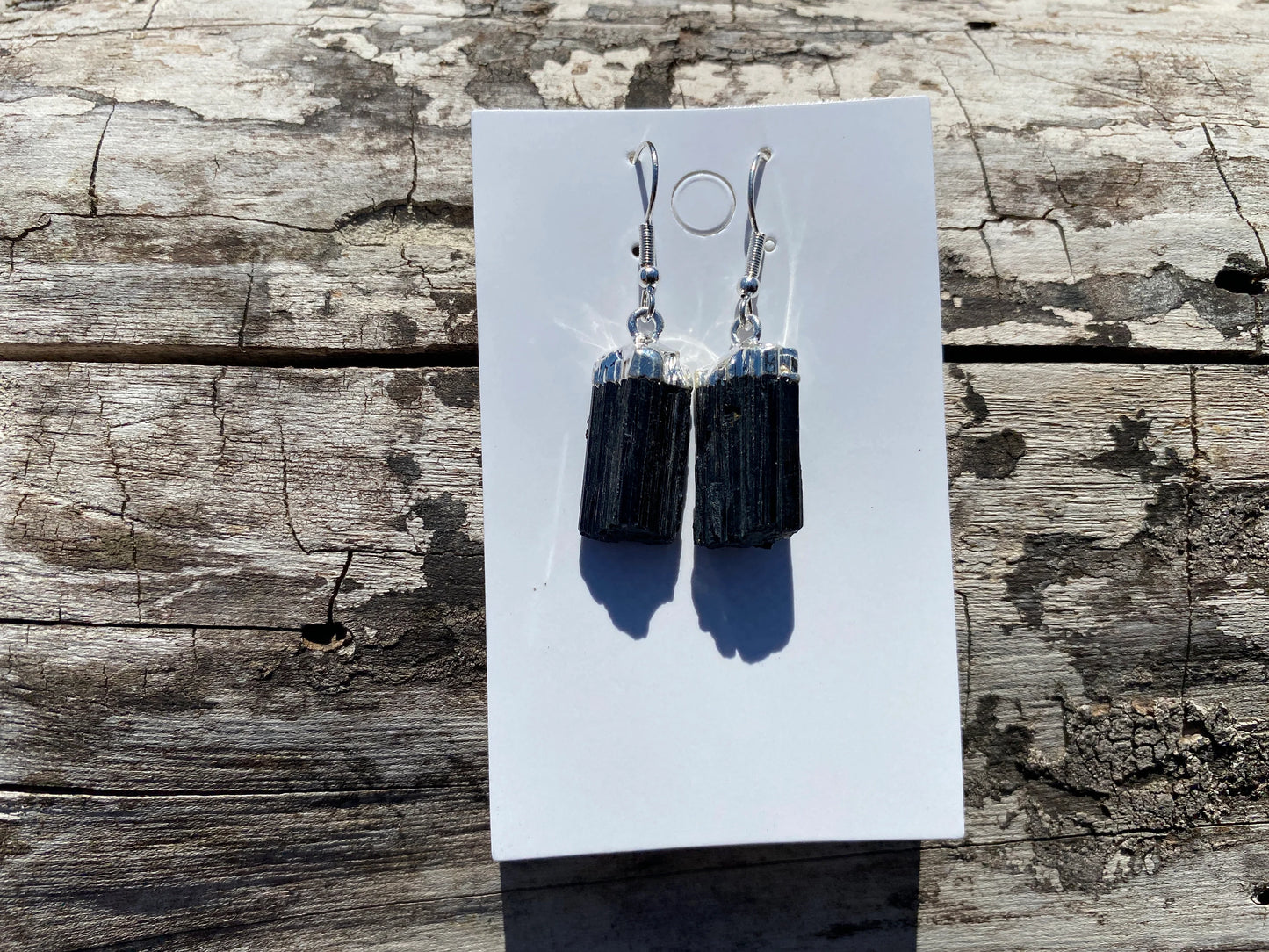 Raw Black Tourmaline Earrings, Silver Electroplated, Raw Gemstone Earrings, Dangle Earring, Gifts for Mom, Mothers Day Gift, Healing Crystal