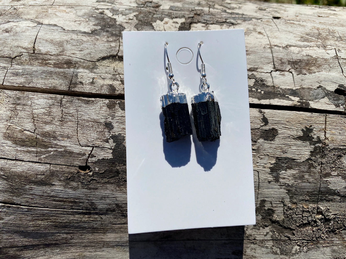 Raw Black Tourmaline Earrings, Silver Electroplated, Raw Gemstone Earrings, Dangle Earring, Gifts for Mom, Mothers Day Gift, Healing Crystal