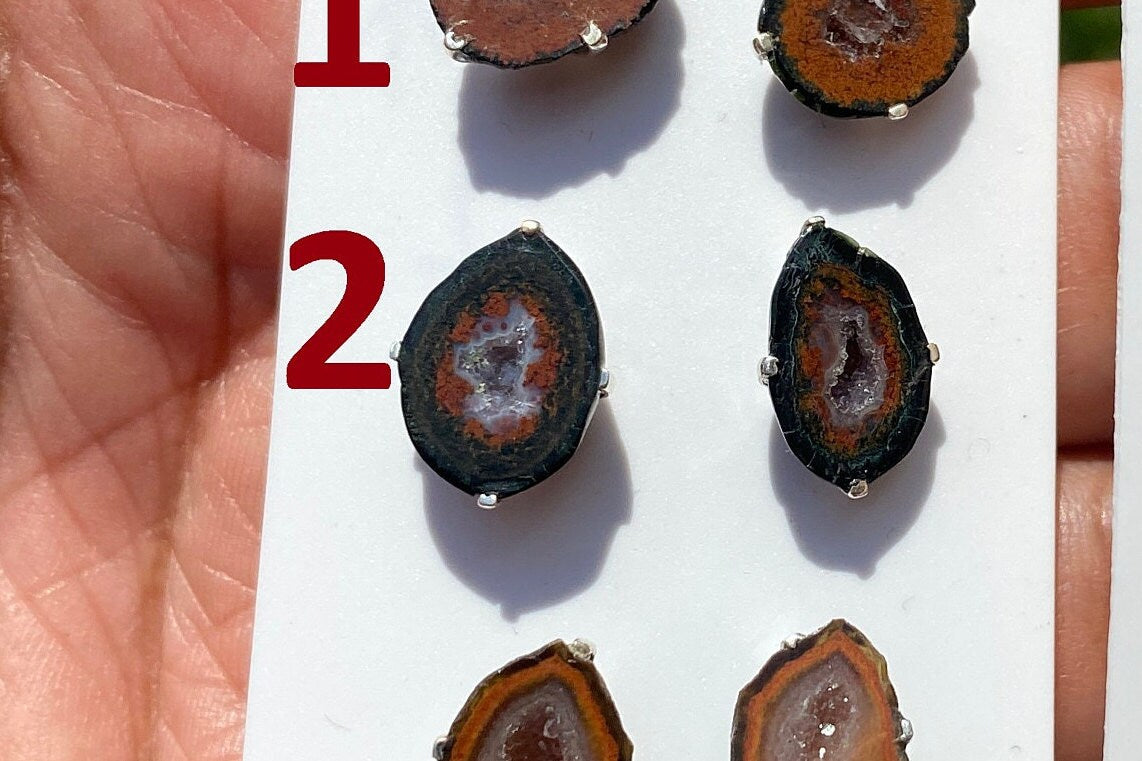 Raw Geode Sterling Silver Studs, Geode Crystal Ear Stud, Raw Crystal Prong Earrings, Tabasco Geode Post Earring, Druzy Earring, Light Weight