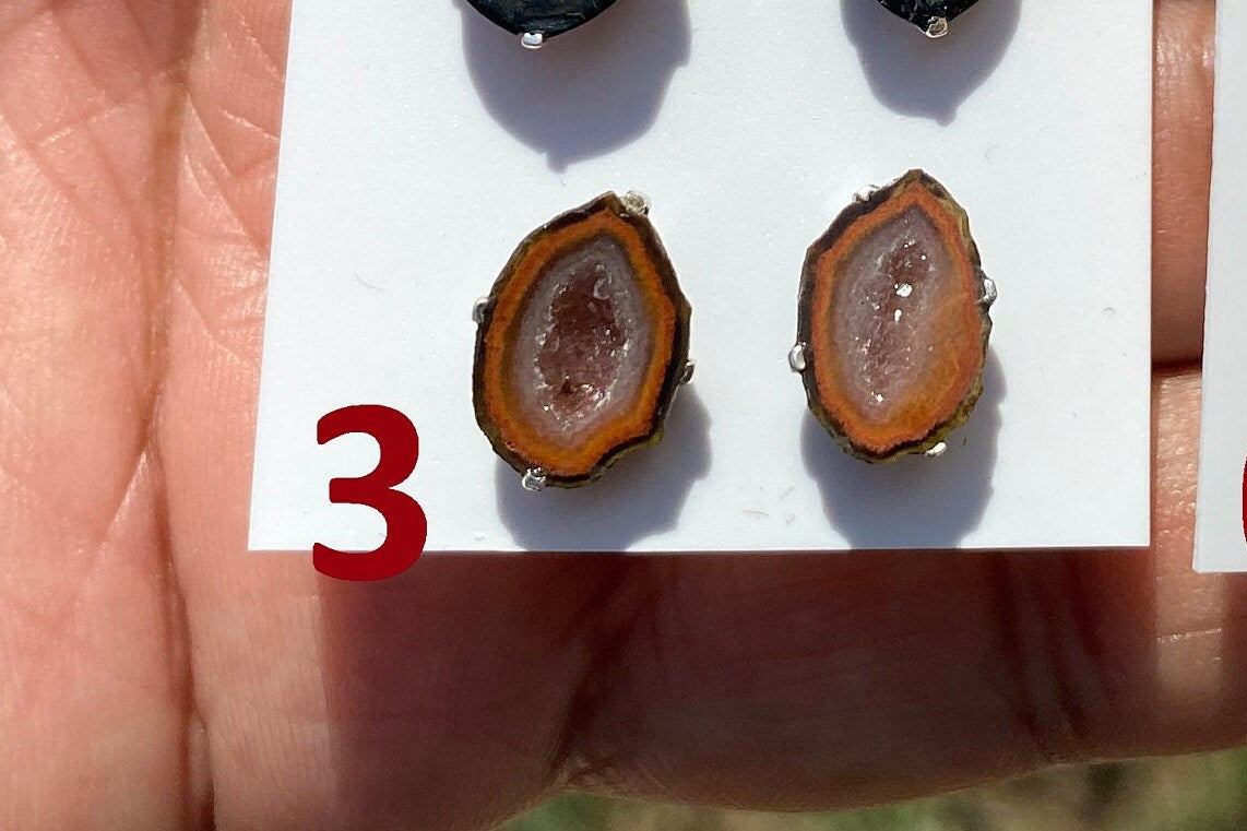 Raw Geode Sterling Silver Studs, Geode Crystal Ear Stud, Raw Crystal Prong Earrings, Tabasco Geode Post Earring, Druzy Earring, Light Weight