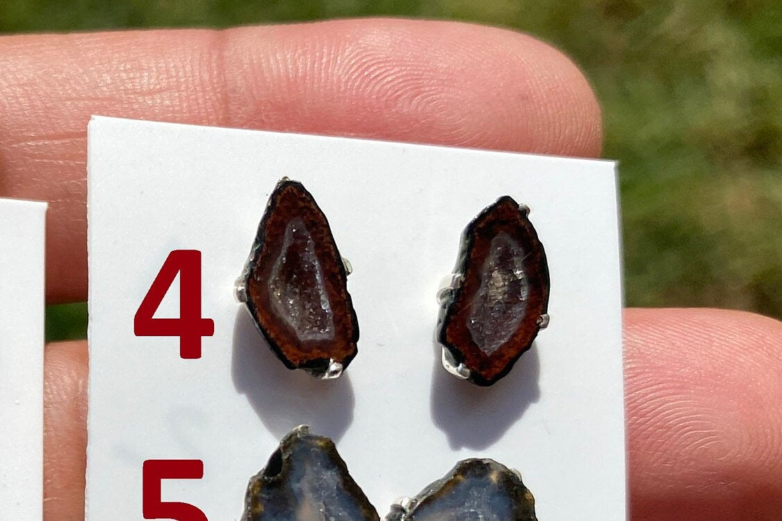 Raw Geode Sterling Silver Studs, Geode Crystal Ear Stud, Raw Crystal Prong Earrings, Tabasco Geode Post Earring, Druzy Earring, Light Weight