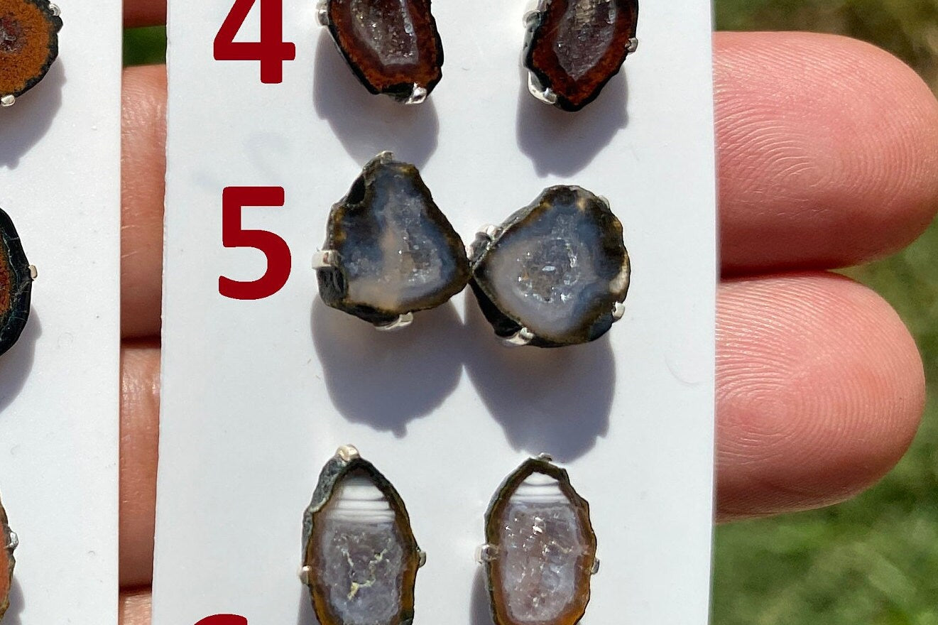 Raw Geode Sterling Silver Studs, Geode Crystal Ear Stud, Raw Crystal Prong Earrings, Tabasco Geode Post Earring, Druzy Earring, Light Weight