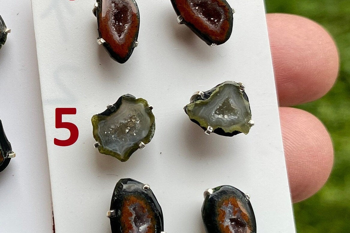 Raw Geode Stud Earrings, 92.5 Sterling Silver, Geode Crystal Earrings, Raw Crystal Prong Earrings, Tabasco Geode Post Earring, Druzy Earring
