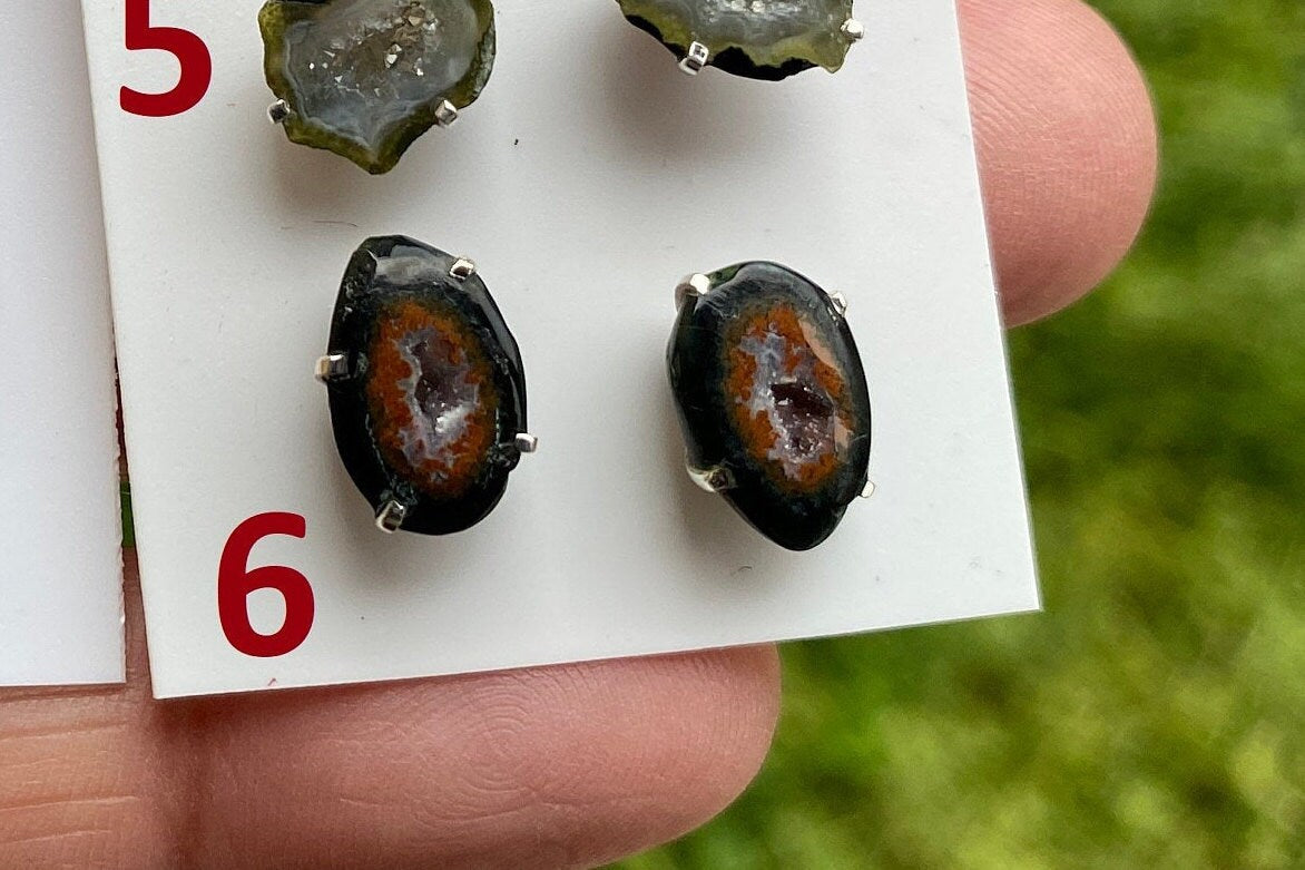 Raw Geode Stud Earrings, 92.5 Sterling Silver, Geode Crystal Earrings, Raw Crystal Prong Earrings, Tabasco Geode Post Earring, Druzy Earring