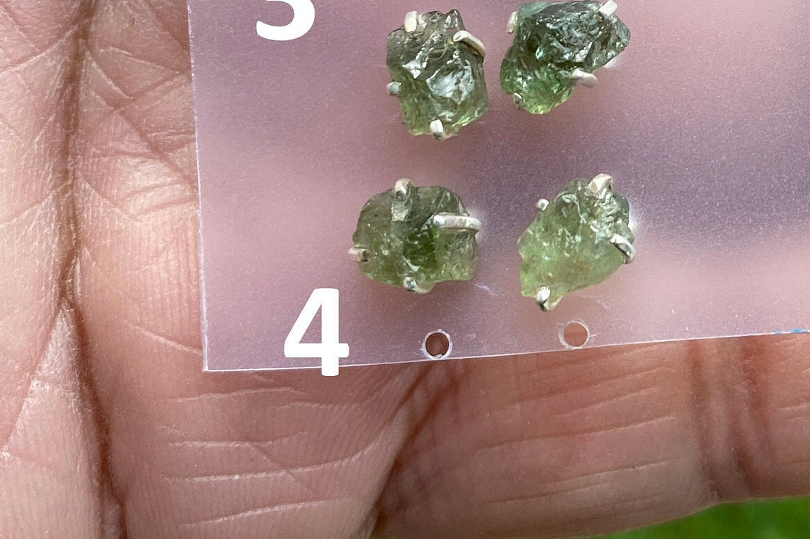 Raw Green Apatite Gemstone Stud Earring, 92.5 Sterling Silver, Raw Natural Stone, Energy Protection Jewelry, Handmade Earring, Birthday Gift