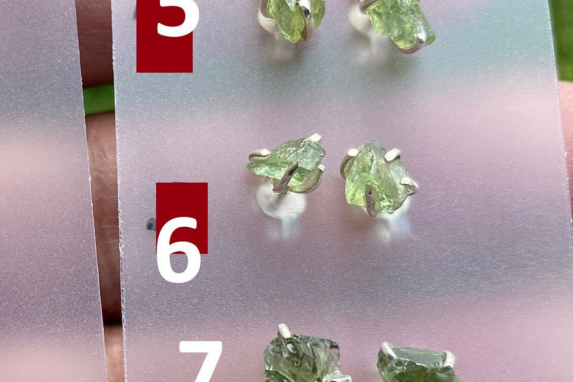 Raw Green Apatite Gemstone Stud Earring, 92.5 Sterling Silver, Raw Natural Stone, Energy Protection Jewelry, Handmade Earring, Birthday Gift