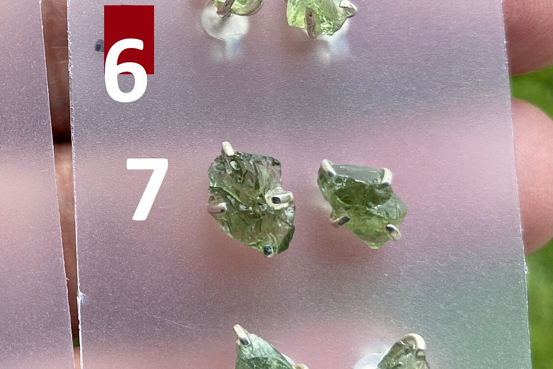 Raw Green Apatite Gemstone Stud Earring, 92.5 Sterling Silver, Raw Natural Stone, Energy Protection Jewelry, Handmade Earring, Birthday Gift