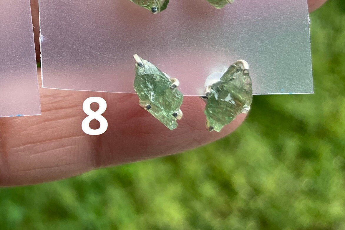 Raw Green Apatite Gemstone Stud Earring, 92.5 Sterling Silver, Raw Natural Stone, Energy Protection Jewelry, Handmade Earring, Birthday Gift