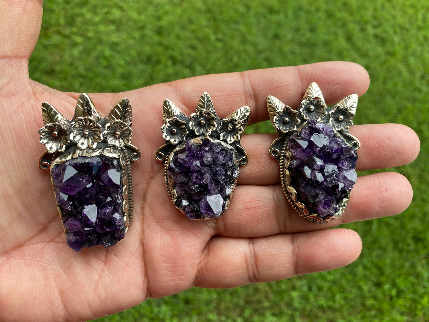 Raw Healing Crystal Natural Amethyst Druzy Stone Tibetan Silver Pendant, Hill Tribe Women's Jewelry, Birthstone Pendant, Pendant Necklace