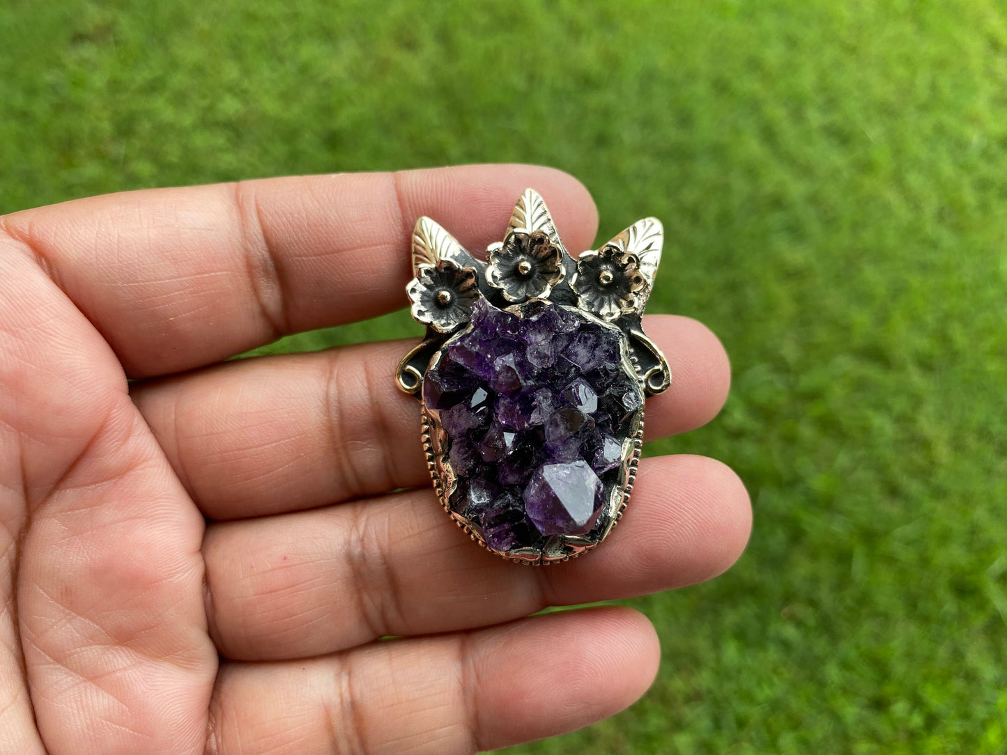 Raw Healing Crystal Natural Amethyst Druzy Stone Tibetan Silver Pendant, Hill Tribe Women's Jewelry, Birthstone Pendant, Pendant Necklace