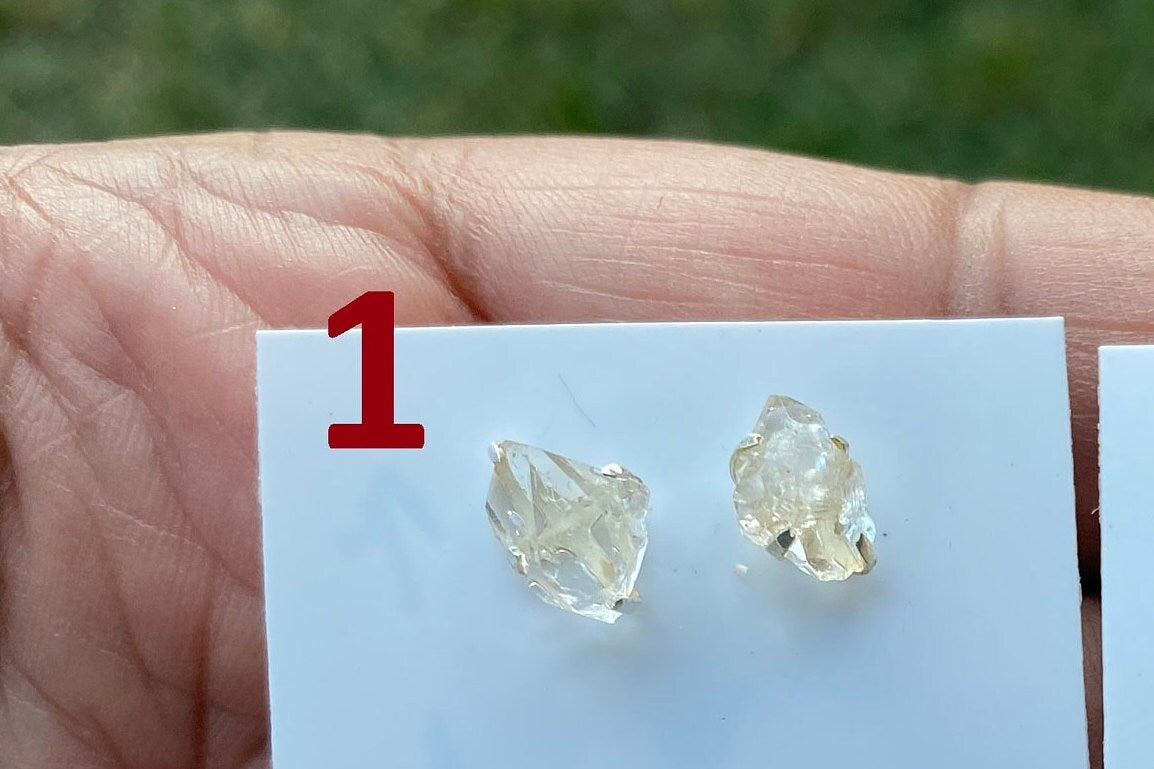 Raw Herkimer Diamond Sterling Silver Stud Earring, Elegant, Dainty, Stylish Natural Gemstone, Raw Prong Set Stud Earring, April Birthstone