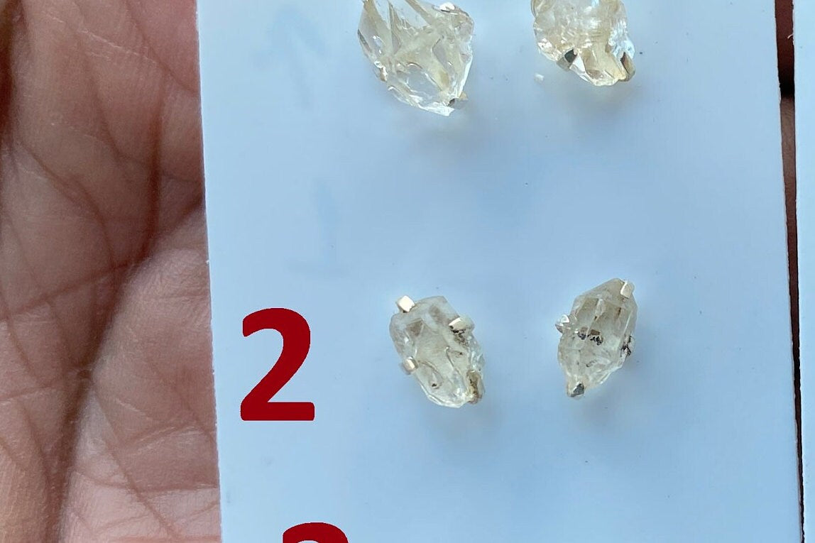 Raw Herkimer Diamond Sterling Silver Stud Earring, Elegant, Dainty, Stylish Natural Gemstone, Raw Prong Set Stud Earring, April Birthstone