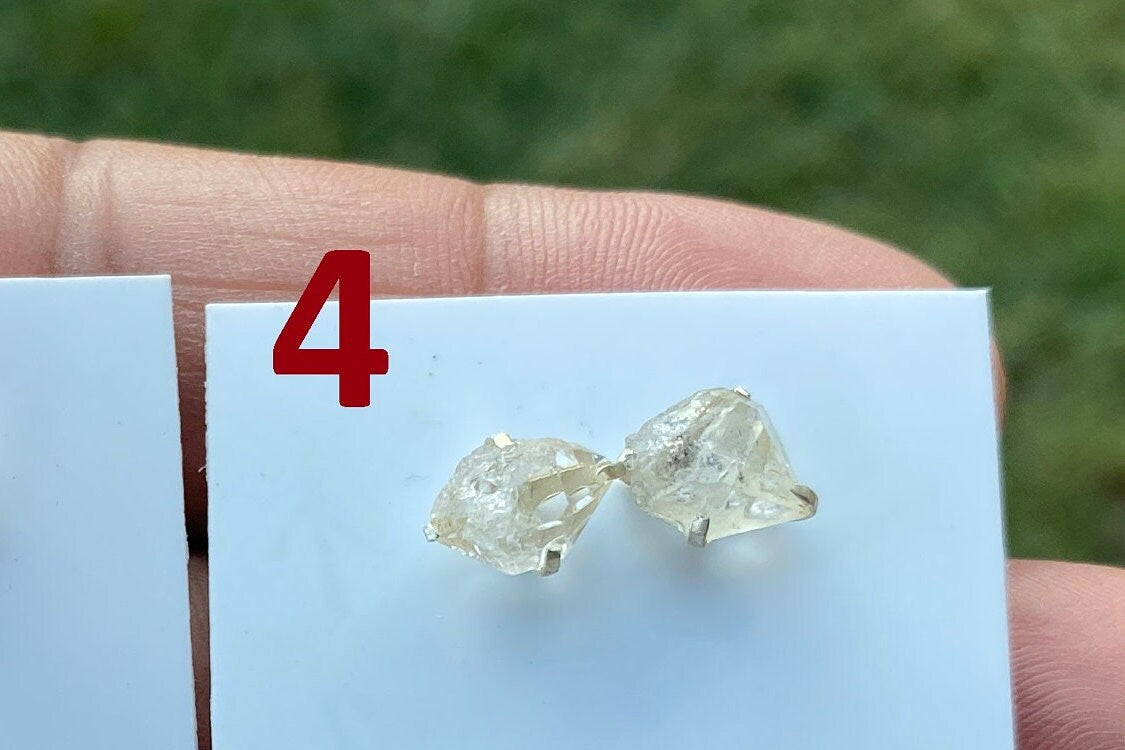 Raw Herkimer Diamond Sterling Silver Stud Earring, Elegant, Dainty, Stylish Natural Gemstone, Raw Prong Set Stud Earring, April Birthstone