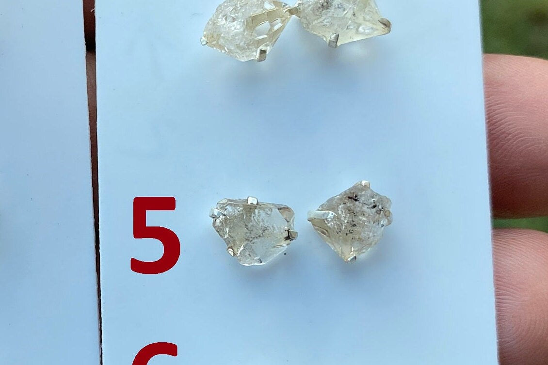 Raw Herkimer Diamond Sterling Silver Stud Earring, Elegant, Dainty, Stylish Natural Gemstone, Raw Prong Set Stud Earring, April Birthstone