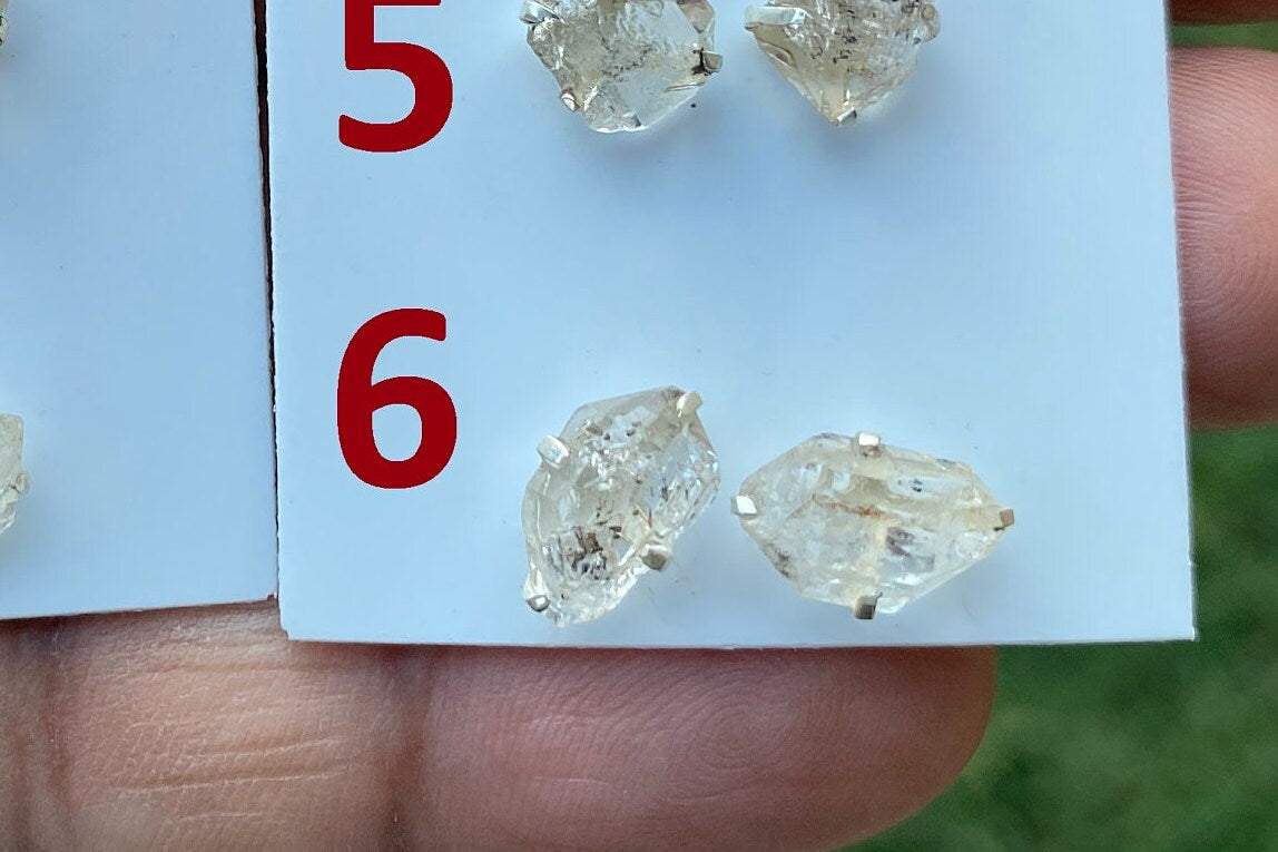 Raw Herkimer Diamond Sterling Silver Stud Earring, Elegant, Dainty, Stylish Natural Gemstone, Raw Prong Set Stud Earring, April Birthstone