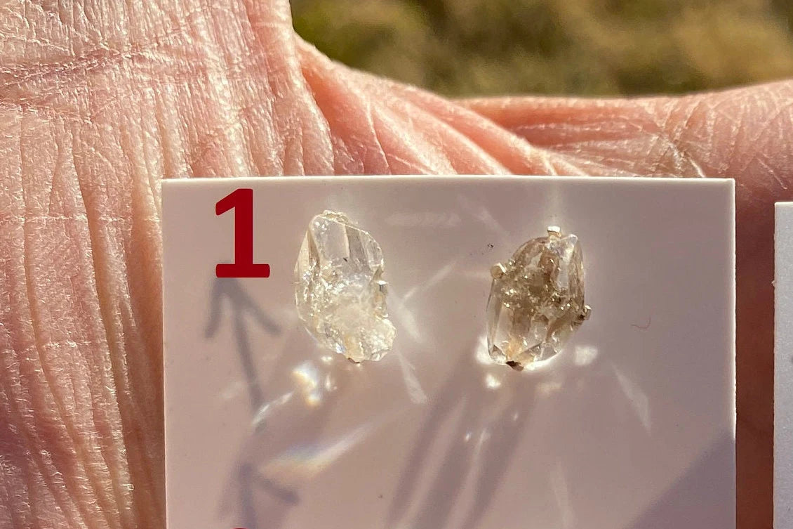 Raw Herkimer Diamond Sterling Silver Stud Earring, Elegant, Dainty, Stylish Natural Gemstone, Raw Prong Set Stud Earring, April Birthstone