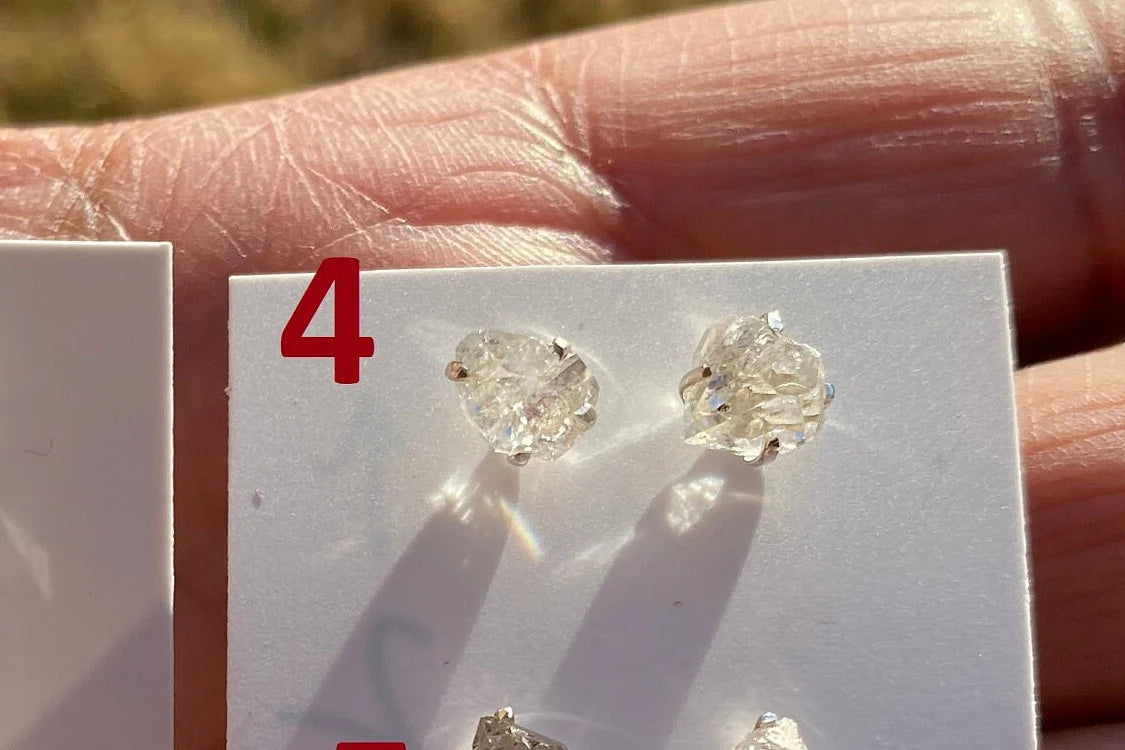 Raw Herkimer Diamond Sterling Silver Stud Earring, Elegant, Dainty, Stylish Natural Gemstone, Raw Prong Set Stud Earring, April Birthstone