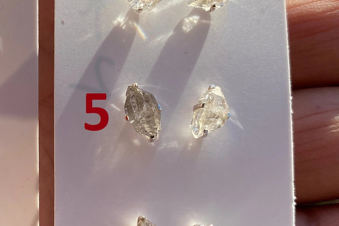 Raw Herkimer Diamond Sterling Silver Stud Earring, Elegant, Dainty, Stylish Natural Gemstone, Raw Prong Set Stud Earring, April Birthstone