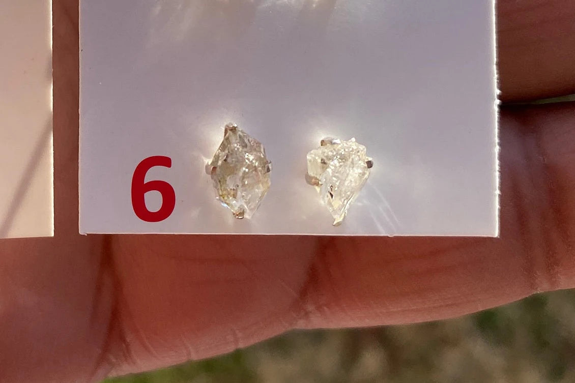 Raw Herkimer Diamond Sterling Silver Stud Earring, Elegant, Dainty, Stylish Natural Gemstone, Raw Prong Set Stud Earring, April Birthstone