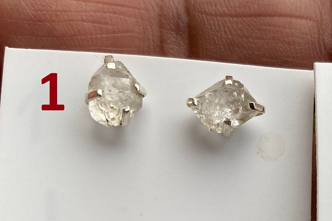 Raw Herkimer Diamond Stud Earring, 92.5 Sterling Silver Ear Stud, Healing Crystal Earring, Natural Gemstone Jewelry, Christmas Gift for Wife