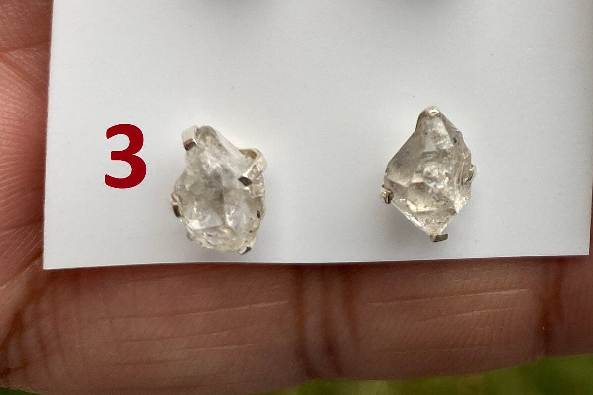 Raw Herkimer Diamond Stud Earring, 92.5 Sterling Silver Ear Stud, Healing Crystal Earring, Natural Gemstone Jewelry, Christmas Gift for Wife