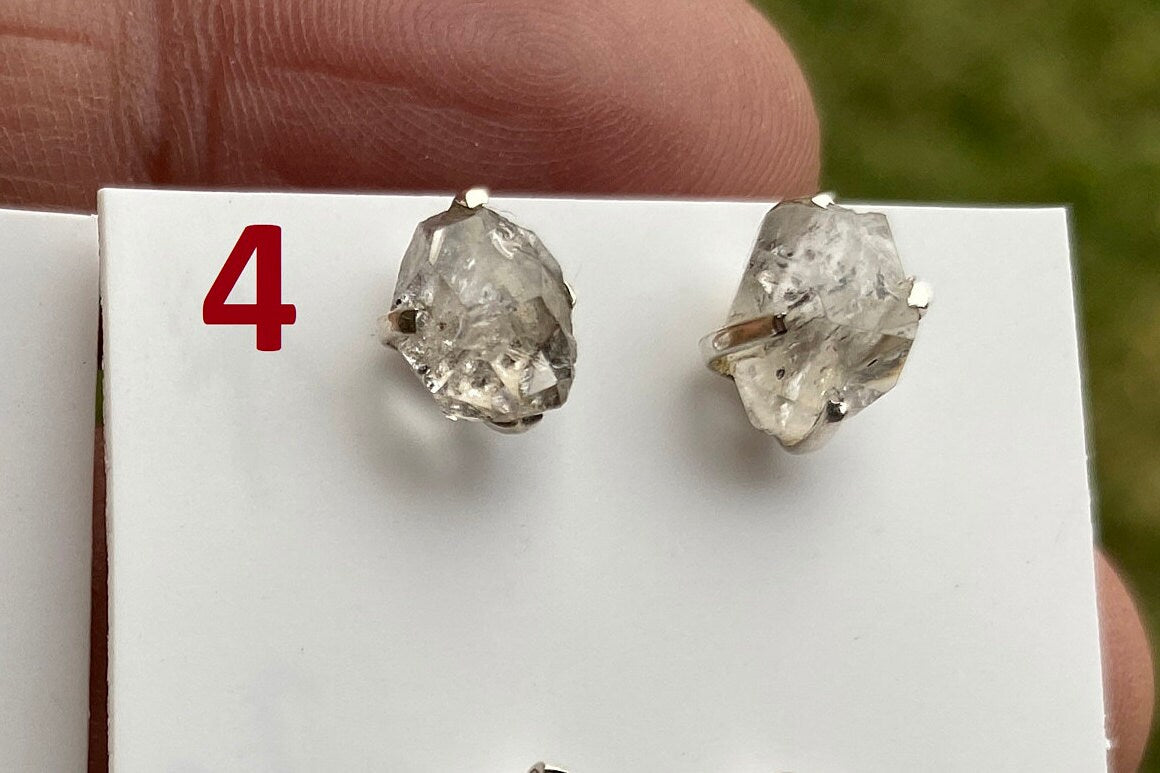 Raw Herkimer Diamond Stud Earring, 92.5 Sterling Silver Ear Stud, Healing Crystal Earring, Natural Gemstone Jewelry, Christmas Gift for Wife