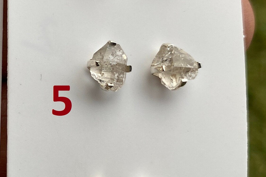 Raw Herkimer Diamond Stud Earring, 92.5 Sterling Silver Ear Stud, Healing Crystal Earring, Natural Gemstone Jewelry, Christmas Gift for Wife