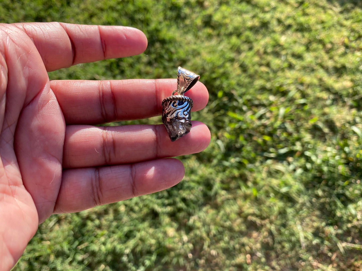 Raw Herkimer Diamond Tibetan Silver Pendant, Raw Crystal, April Birthstone, Crown Chakra, Freeform Pendant, Raw Stone Pendant