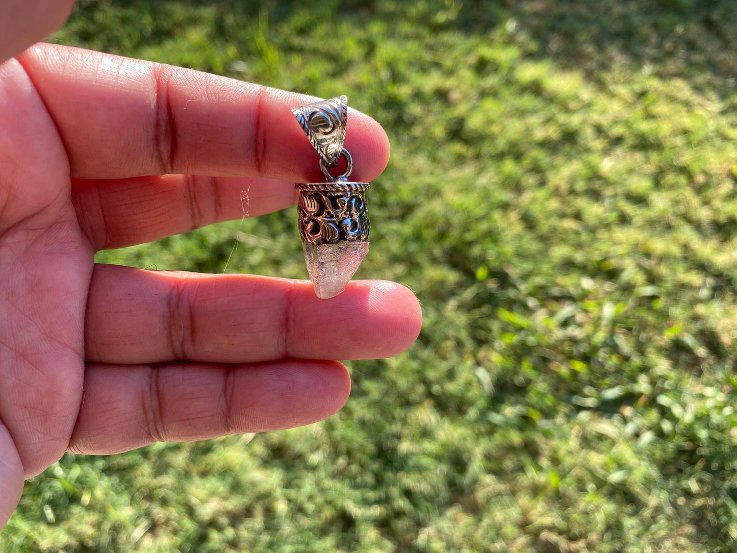 Raw Herkimer Diamond Tibetan Silver Pendant, Raw Crystal, April Birthstone, Crown Chakra, Freeform Pendant, Raw Stone Pendant