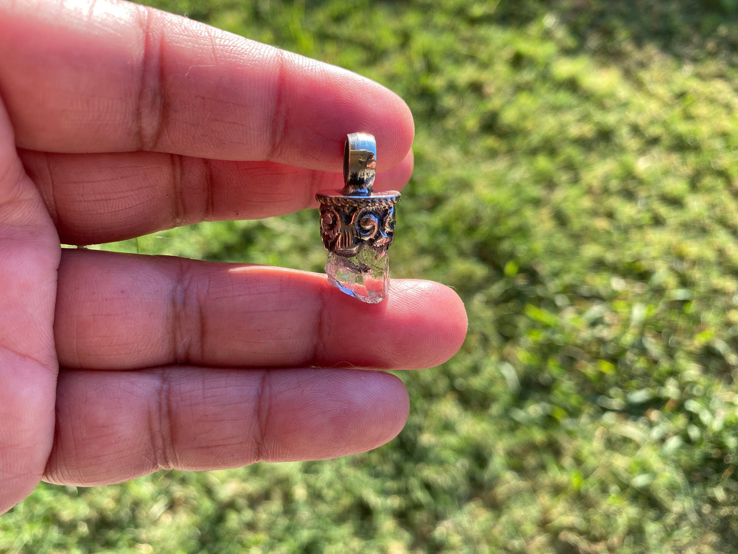 Raw Herkimer Diamond Tibetan Silver Pendant, Raw Crystal, April Birthstone, Crown Chakra, Freeform Pendant, Raw Stone Pendant
