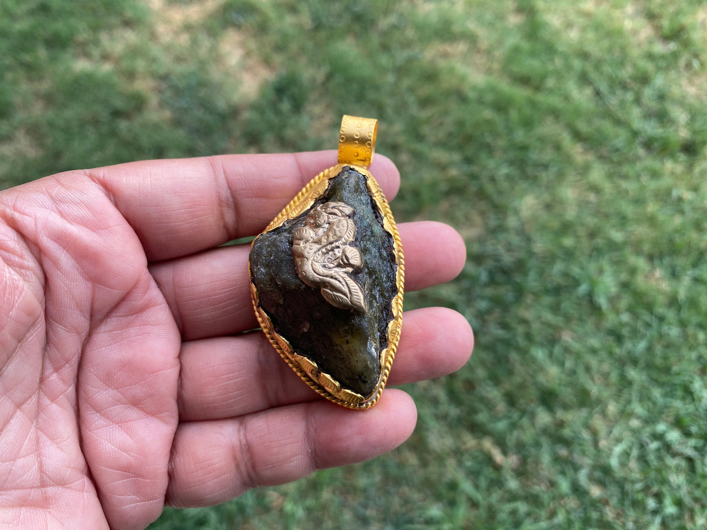 Raw Labradorite Natural Stone Pendant, Brushed Gold Overlay, Statement Piece, Elegant Jewelry, Spiritual Healing Jewelry, Premium Quality