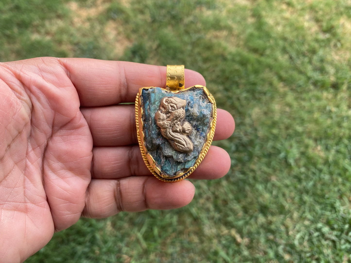 Raw Labradorite Natural Stone Pendant, Brushed Gold Overlay, Statement Piece, Elegant Jewelry, Spiritual Healing Jewelry, Premium Quality